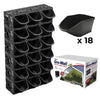 Image of Stack of 18 black gro wall pots with a Gro-Wall product box on a white background