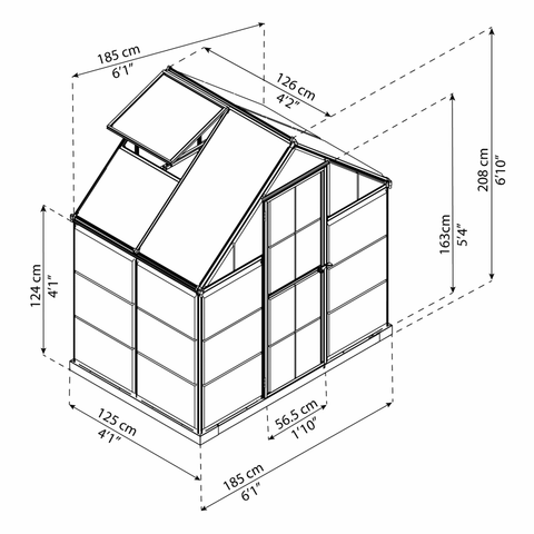 Palram Hybrid Greenhouse 6x4 With Dimensions