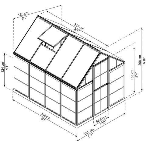 Palram Hybrid Greenhouse 6x8 With Dimensions