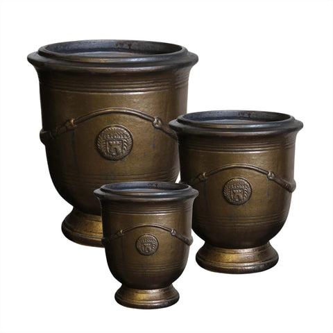 Heavy Metal French Style Glazed Urn Set of 3