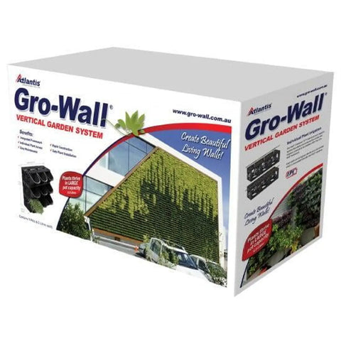 Box packaging of Atlantis Gro-Wall Vertical Garden System on a white background