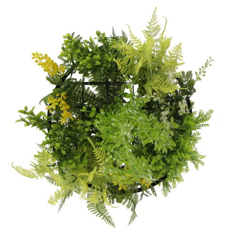 Roof Hanging Disc With Artificial Plants Black Frame 40cm close up draping plants