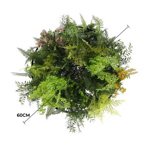 Roof Hanging Disc With Artificial Plants Black Frame 60cm diameter