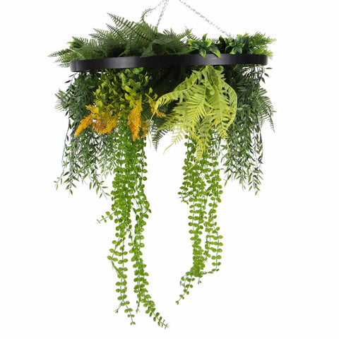 Roof Hanging Disc With Artificial Plants Black Frame 60cm main view