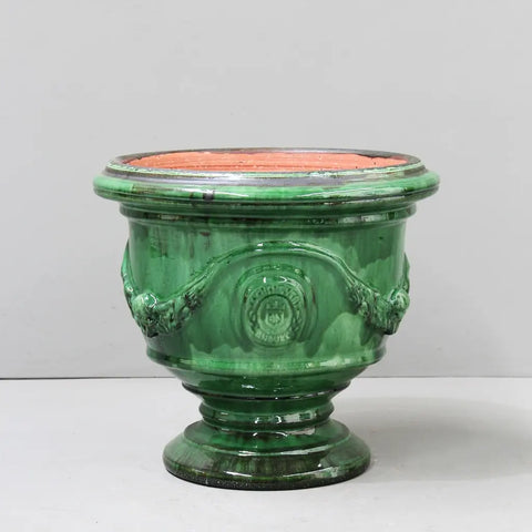 Traditional Green Coupe Planter On grey Background