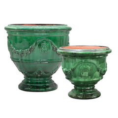 Green Versailles Traditional Coupe Planters In 2 Sizes On White Background