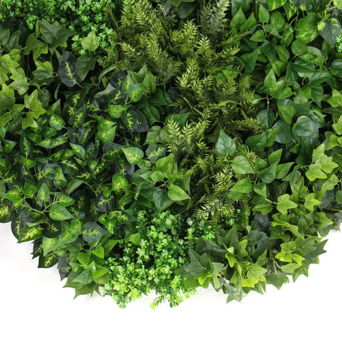 Mixed Fern And Ivy Artificial Green Wall 100cm Black Leaves