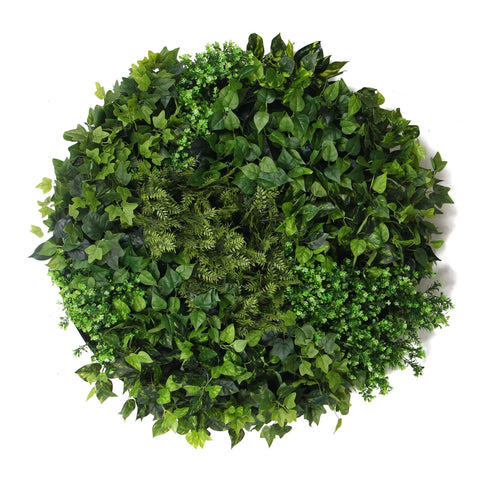 Mixed Fern And Ivy Artificial Green Wall 100cm White Full View