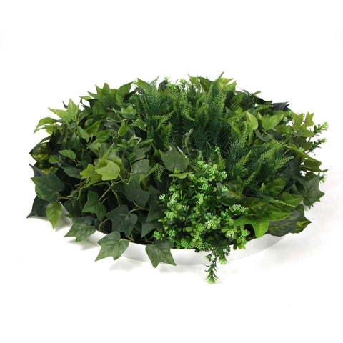 Mixed Fern And Ivy Artificial Green Wall 80cm White Full View