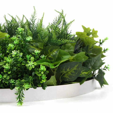 Mixed Fern And Ivy Artificial Green Wall 80cm White Up Close