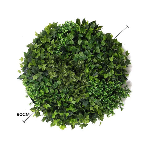 Mixed Fern And Ivy Artificial Green Wall 90cm White Diameter