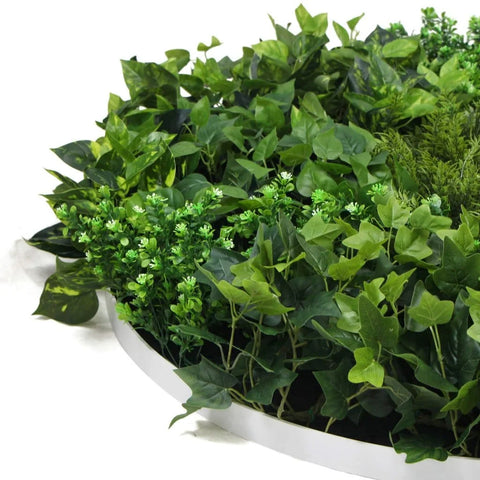 Mixed Fern And Ivy Artificial Green Wall 90cm White Up Close