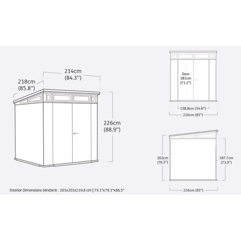 Keter Artisan 7 x 7 Garden Shed (2.1 x 2.2m) Dimensions