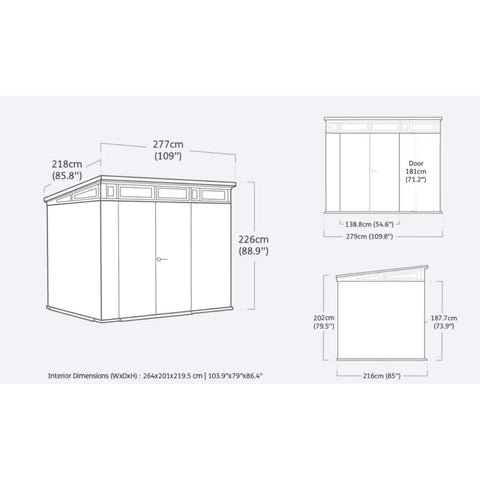 Keter Cortina Garden Shed 9 x7 Dimensions