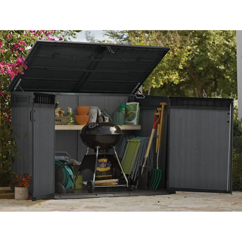 Keter Cortina Mega Shed With Tools and Doors Open