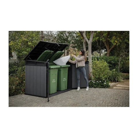 Keter Cortina Mega Shed 2020L Actual View With Garbage Bins