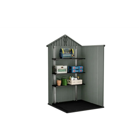Keter Darwin 4x4 Garden Shed (1.3 x 1.2m) Wood Green With Tools