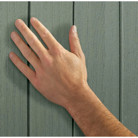 Keter Darwin 4x4 Garden Shed (1.3 x 1.2m) Wood Green Panel Up Close