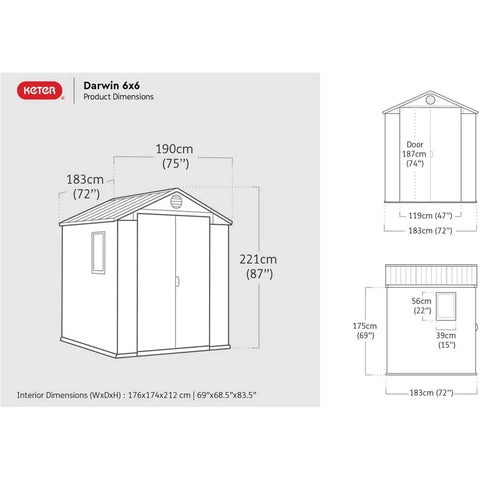 Keter Darwin 6x6 Garden Shed (1.9 x 1.8m) Dimensions