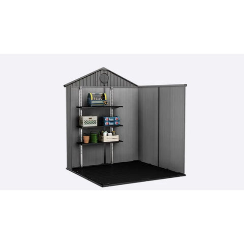Keter Darwin 6x6 Garden Shed (1.9 x 1.8m) Grey With Tools