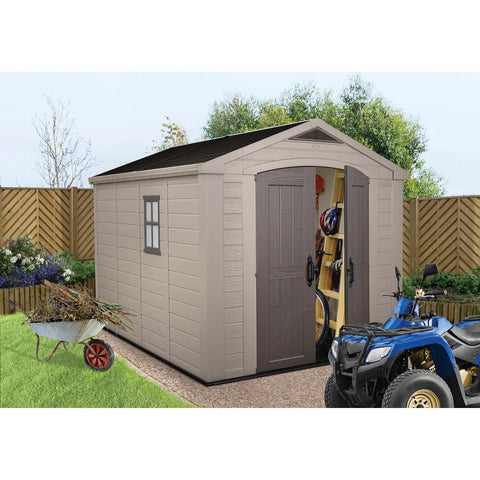 Keter Factor 8 x 11 Garden Shed With Tools In The Garden