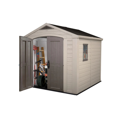 Keter Factor 8 x 8 Garden Shed Full View With Tools