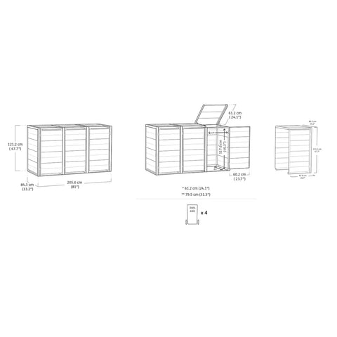 Keter Hideaway Bin Storage Shed 4 Bin Dimensions