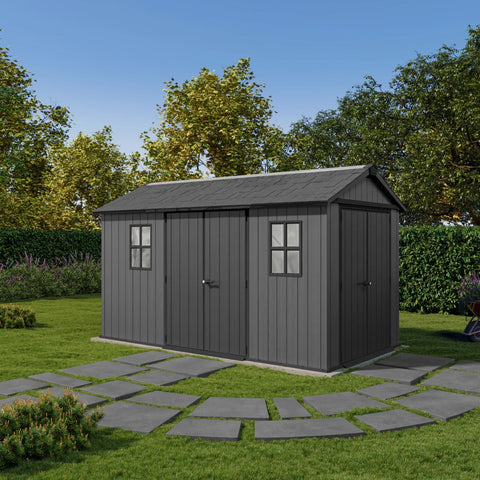 Keter Newton Plus Shed 7.5x15 (2.3 x 4.7m) Double Door In The Garden