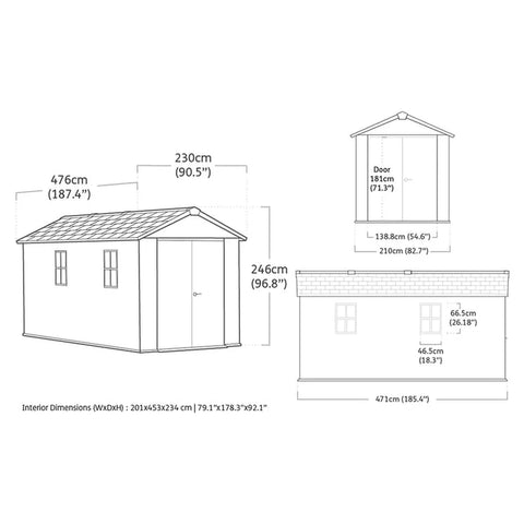 Keter Newton Plus Shed 7.5x15 (2.3 x 4.7m) Single Door Dimensions