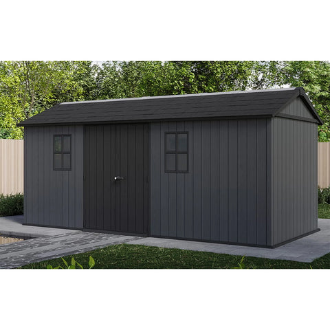 Keter Newton Plus Shed 7.5x17 (2.3 x 5.4m) Full View In The Garden
