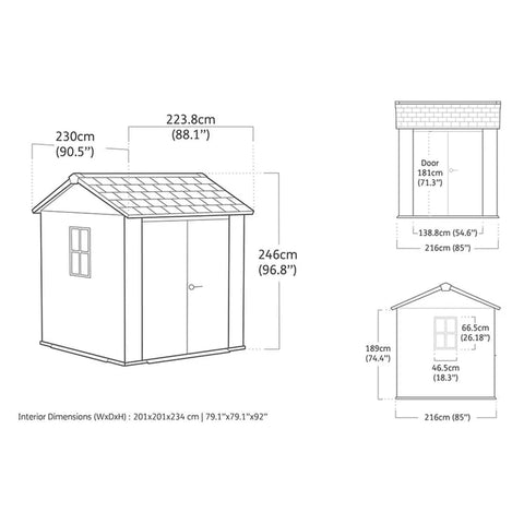 Keter Newton Plus Shed 7.5x7 (2.1m) Dimensions