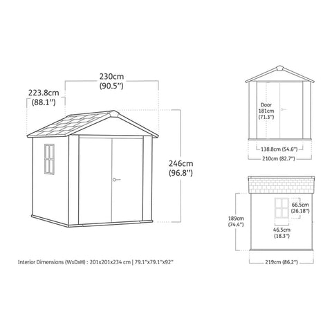 Keter Newton Plus Shed 7.5x7 (2.1m) Interior Dimensions