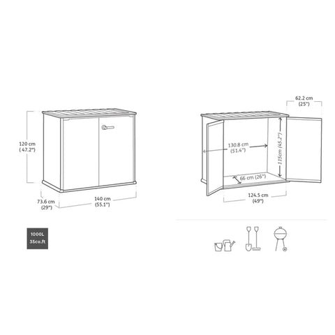 Keter Patio Store Shed 1000L Dimensions