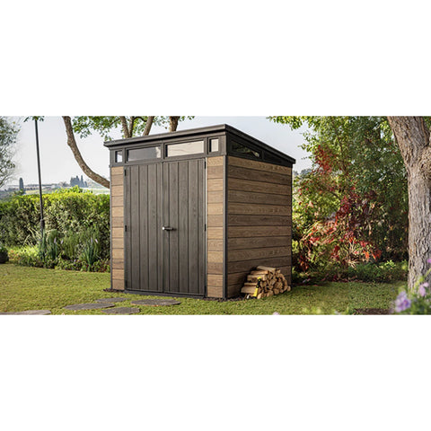 Keter Signature Pent 7x7 Shed - Walnut Look (2.2 x 2.2m) In The Garden