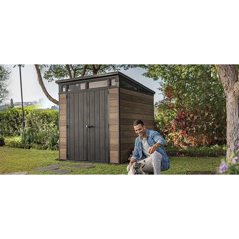 Keter Signature Pent 7x7 Shed - Walnut Look (2.2 x 2.2m) Actual View