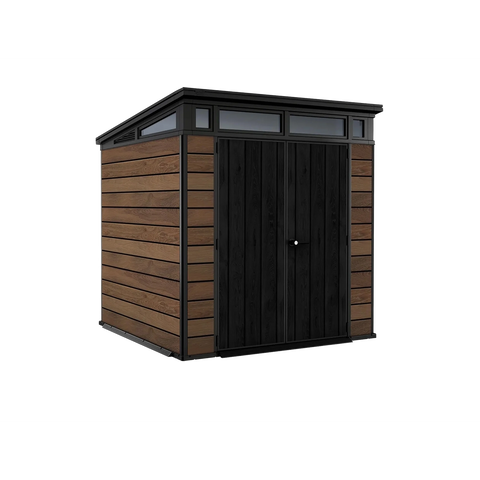 Keter Signature Pent 7x7 Shed - Walnut Look (2.2 x 2.2m) Full View