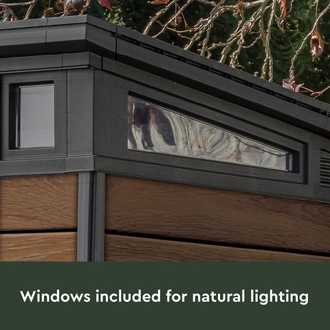 Keter Signature Pent 7x7 Shed - Walnut Look (2.2 x 2.2m) With Windows for Natural Light