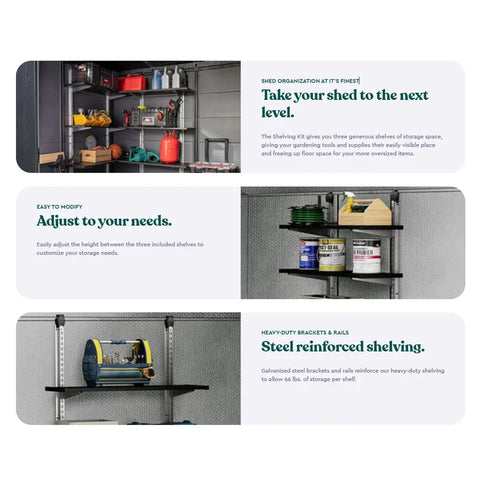 Keter Storage Shed Shelf Kit Features with Examples