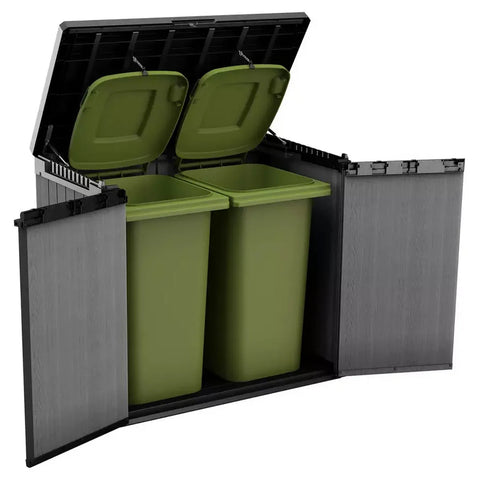 Keter Store It Out Darwin 1150L Grey With Trash Bins Full View