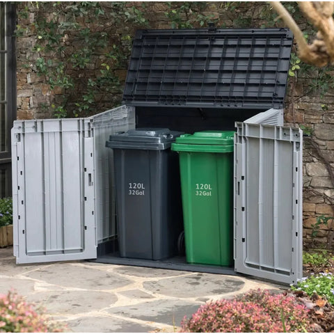 Keter Store It Out Prime Shed 880L With Trash Bins In The Garden