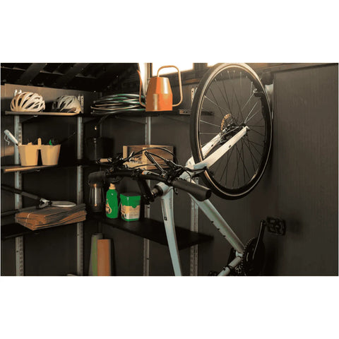 Keter Wall Mount Bike Rack In Shed With Bicycle Hanging