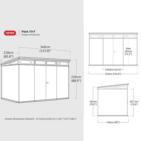 Keter Signature Pent 11x7 Shed (3.4 x 2.2m) Dimensions