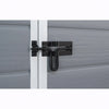 Image of Close-up of a black latch on a gray storage container door.