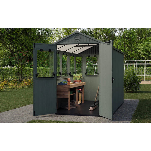 Keter Working / Potting 6x8 Shed - Green Inside View In The Garden