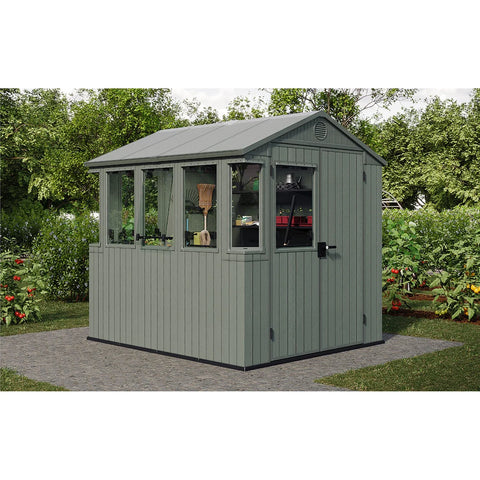 Keter Working / Potting 6x8 Shed - Green Full View In The Garden