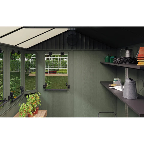 Keter Working / Potting 6x8 Shed - Green Inside View With Shelves