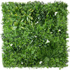 Image of Artificial white oasis greenery panel with various shades of green and white flowers on a white background