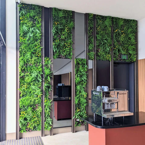 Artificial Country Fern Recycled Vertical Garden Panel Displayed in a Coffee Shop