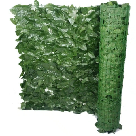 Artificial Peach Leaf Ivy Hedge Screen 3m x 1m Roll Outdoor UV Stabilised partially rolled