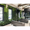 Image of Modern interior with green wall and gray sofa